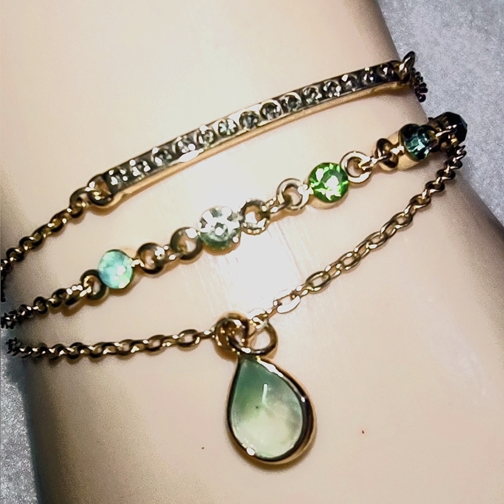 Set of 2: Multi-strand Necklace & Triple-chain Bar Bracelet NWT